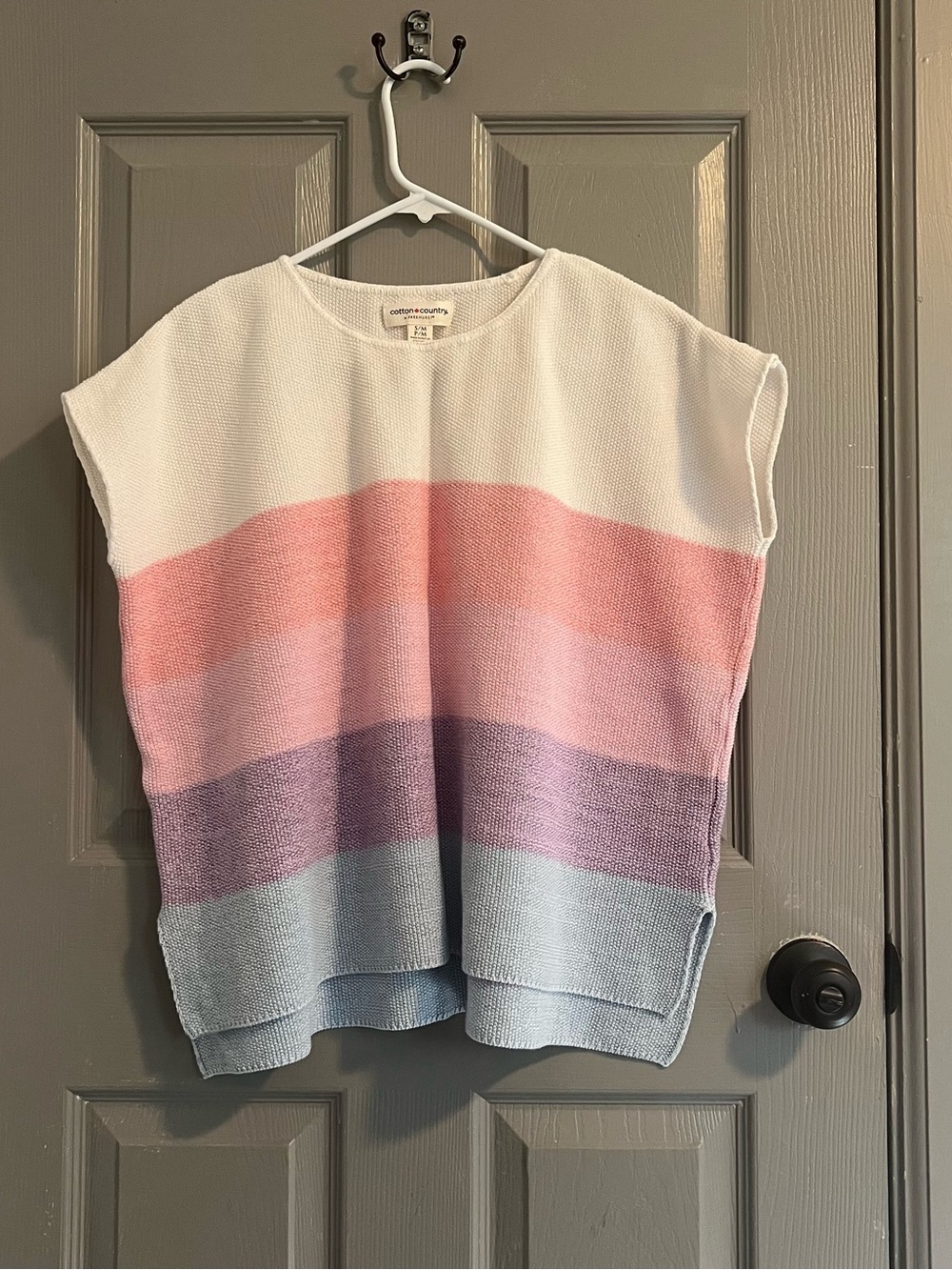 Cotton Country Parkhurst White Top Pink Lavender Blue Pastel Stripes Cap Sleeve
